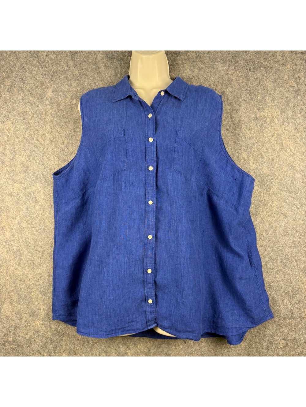 Talbots Sleeveless Button Up Linen Blouse Shirt Royal Blue Size 3XP Petite 933
